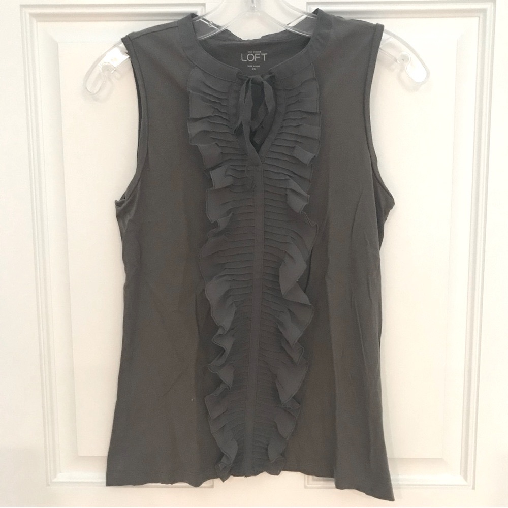 LOFT Tuxedo Ruffle TANK TOP *Mushroom Gray*
